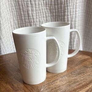 Starbucks White Ceramic 16 oz. Mugs with Embossed Logo, set of 2